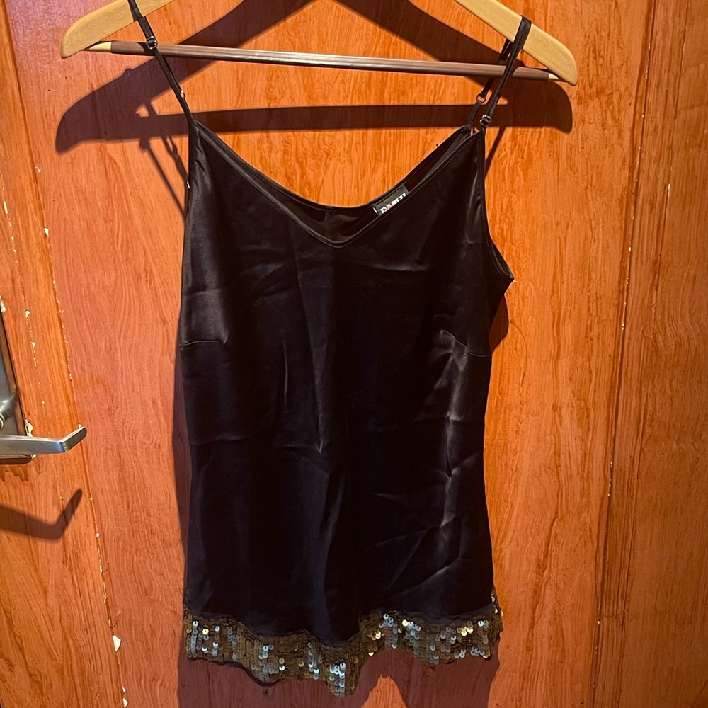 Daslu São Paulo Size 44 Black beaded camisole made from 100% Silk